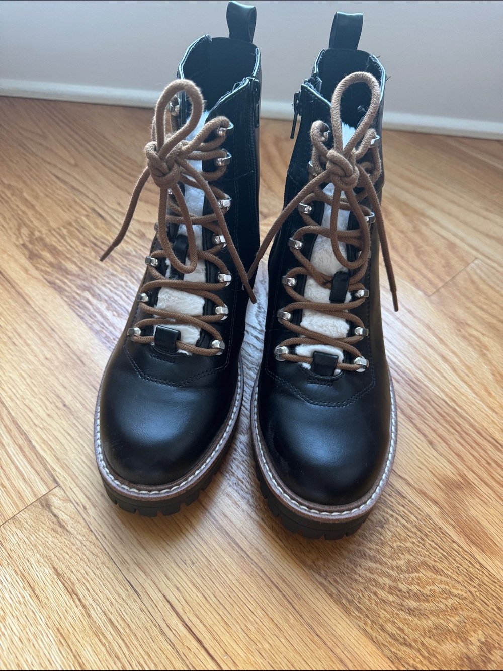 Black Lace-Up Lug Boot with Tan Laces